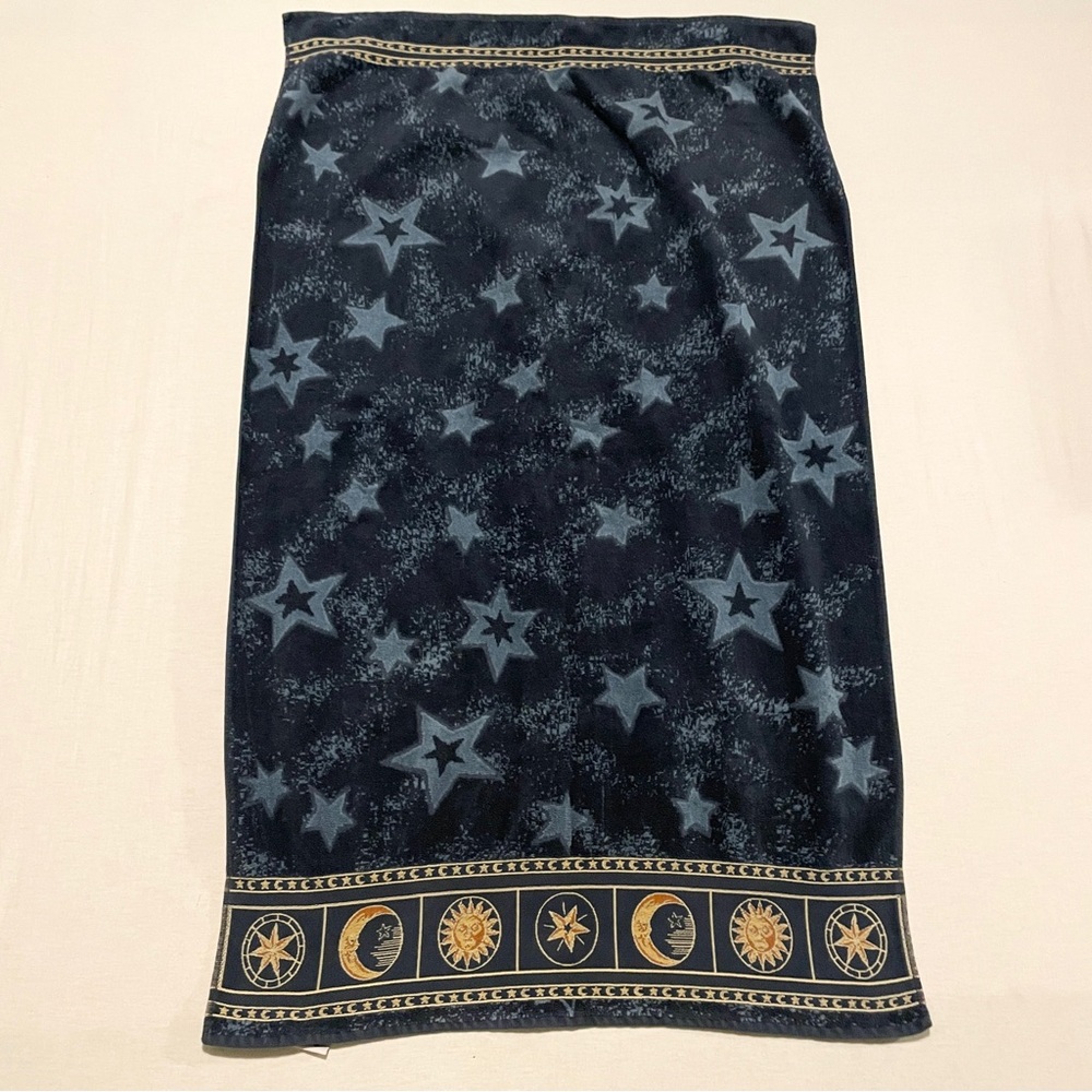 Vintage Springmaid Celestial Towel Sun Moon Stars Whimsigoth Navy Blue